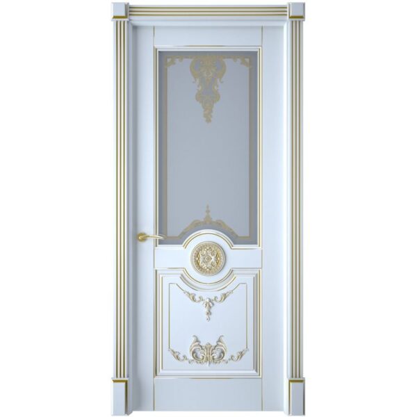 Межкомнатная дверь Interne Doors Марокко (Белая эмаль, патина золото, остеклённая)