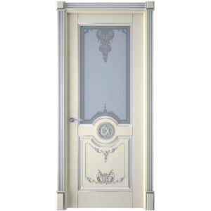 Межкомнатная дверь Interne Doors Марокко (Эмаль слоновая кость, патина серебро, остеклённая)