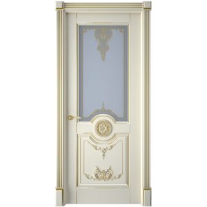 Межкомнатная дверь Interne Doors Марокко (Эмаль слоновая кость, патина золото, остеклённая)