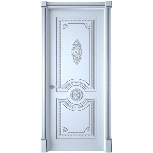 Межкомнатная дверь Interne Doors Монако (Белая эмаль, патина серебро, глухая)