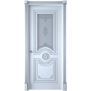 Межкомнатная дверь Interne Doors Монако (Белая эмаль, патина серебро, остеклённая)