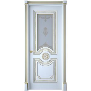 Межкомнатная дверь Interne Doors Монако (Белая эмаль, патина золото, остеклённая)