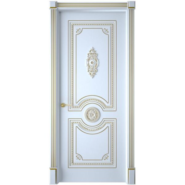 Межкомнатная дверь Interne Doors Монако (Эмаль белая, патина золото, глухая)