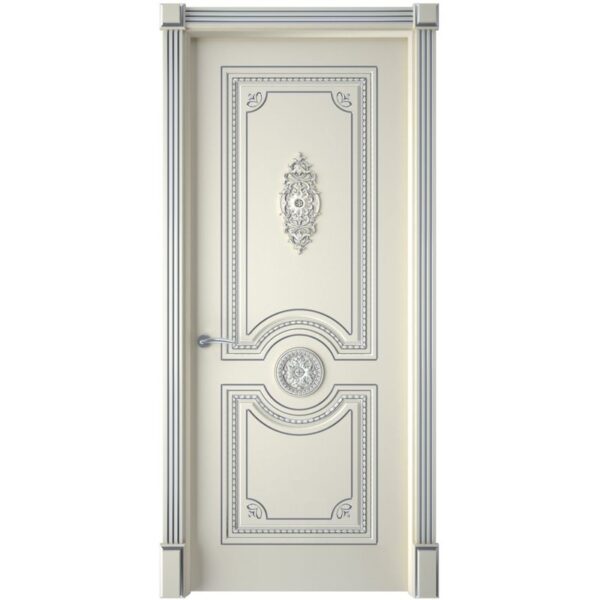 Межкомнатная дверь Interne Doors Монако (Эмаль слоновая кость, патина серебро, глухая)