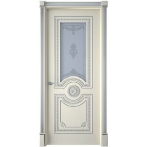 Межкомнатная дверь Interne Doors Монако (Эмаль слоновая кость, патина серебро, остеклённая)