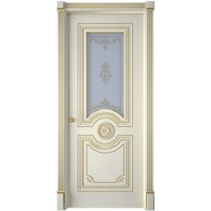 Межкомнатная дверь Interne Doors Монако (Эмаль слоновая кость, патина золото, остеклённая)