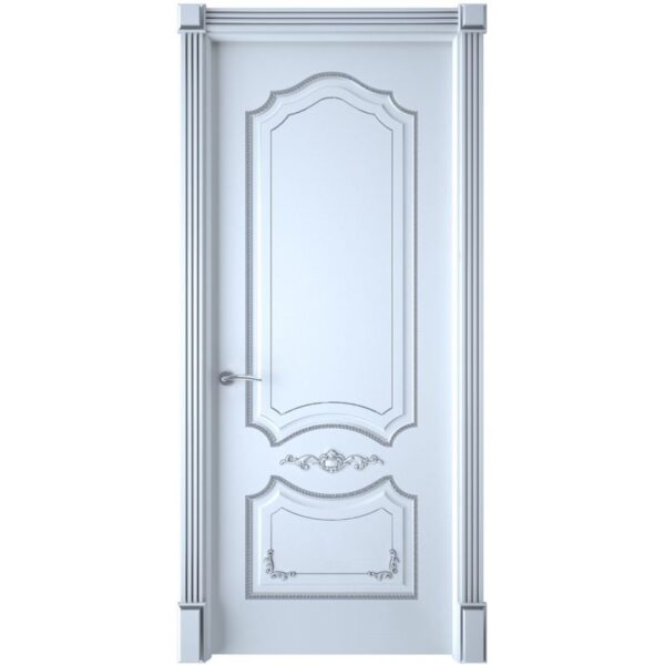 Межкомнатная дверь Interne Doors Сарагоса (Белая эмаль, патина серебро, глухая)