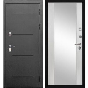 Входная дверь Isoterma (серебро, эмалит белый, зеркало фацет)
