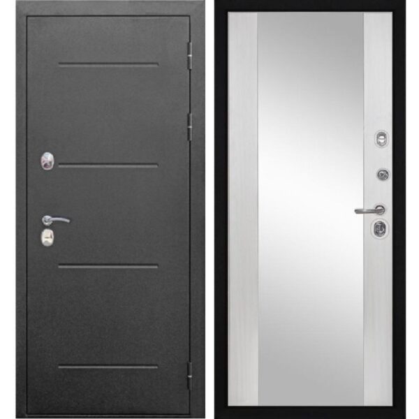 Входная дверь Isoterma (серебро, эмалит белый, зеркало фацет)
