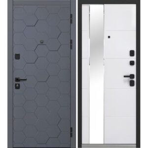 Входная дверь Luxor 2МДФ (3D, зеркало фацет, велюр белый софт)