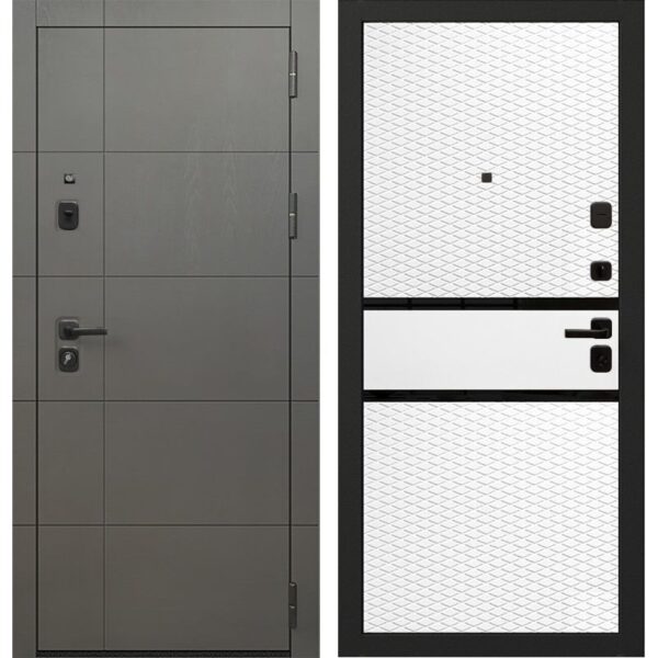 Входная дверь OIKO Acoustic Grafika-2 Grafit Wood/Grafika (софт белый)