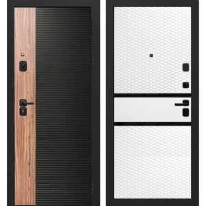 Входная дверь OIKO Acoustic Art Black/Wood/Grafika (софт белый)