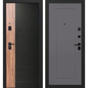 Входная дверь OIKO Acoustic Art Black/Wood/K1 (софт серый)