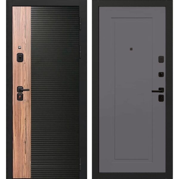 Входная дверь OIKO Acoustic Art Black/Wood/K1 (софт серый)