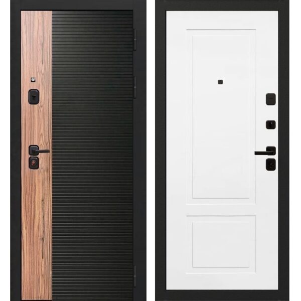 Входная дверь OIKO Acoustic Art Black/Wood/K2 (софт белый)