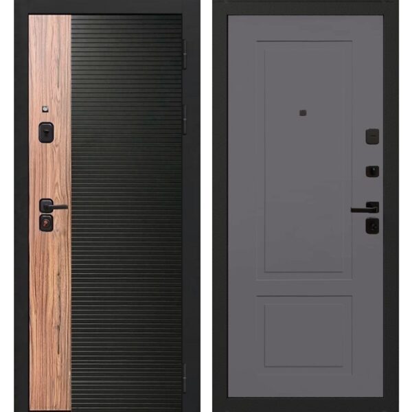 Входная дверь OIKO Acoustic Art Black/Wood/K2 (софт серый)